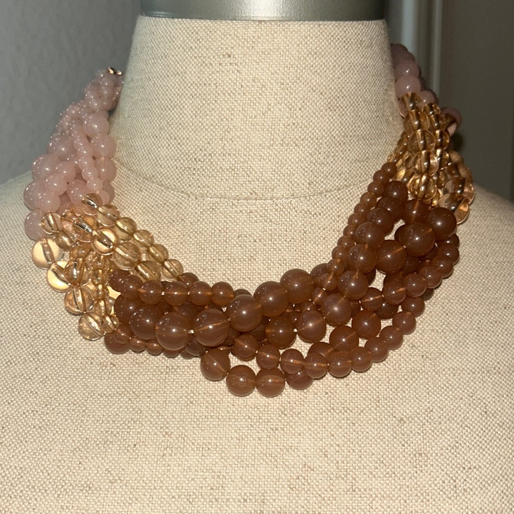 Premiere Designs Clear Blush Pink Beaded Necklace with Matching Earrings